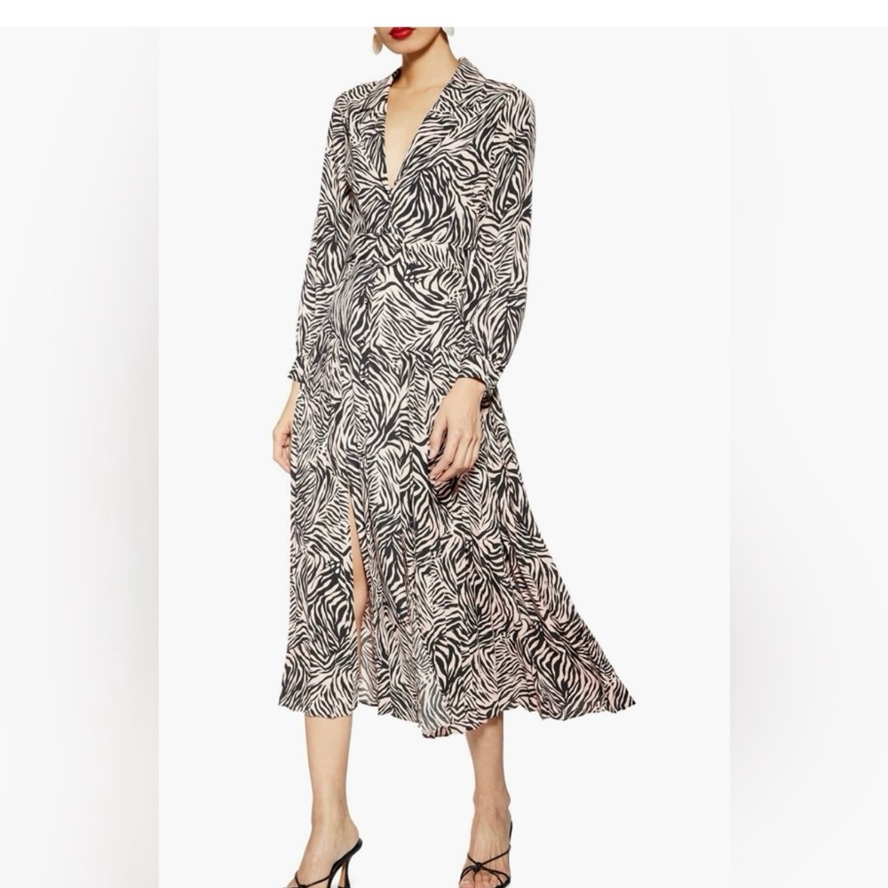 Top shop Blush Pink and Black Pleated Animal/Zebra Print Dress